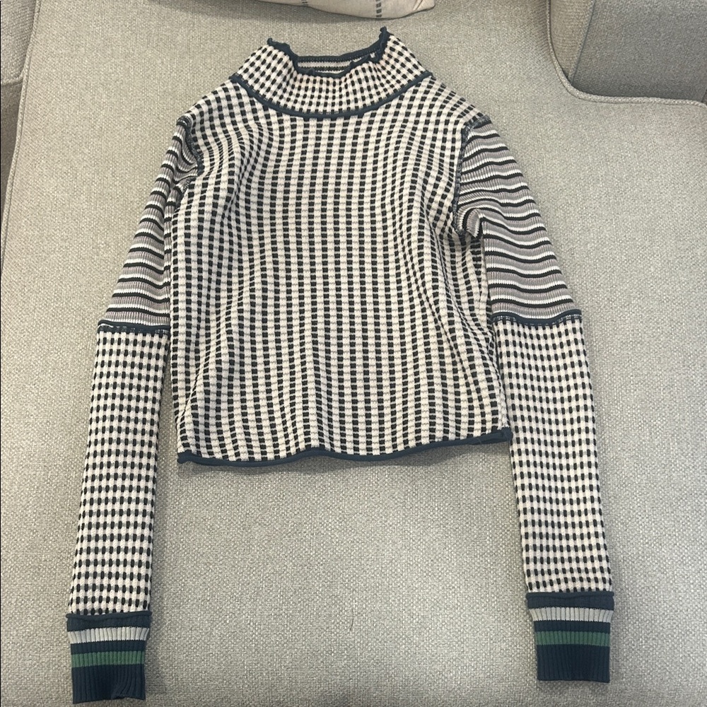 We The Free Black and Cream Cowl Neck Sweater